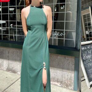 Ganni NWT Midi Green Dress with Bead Details